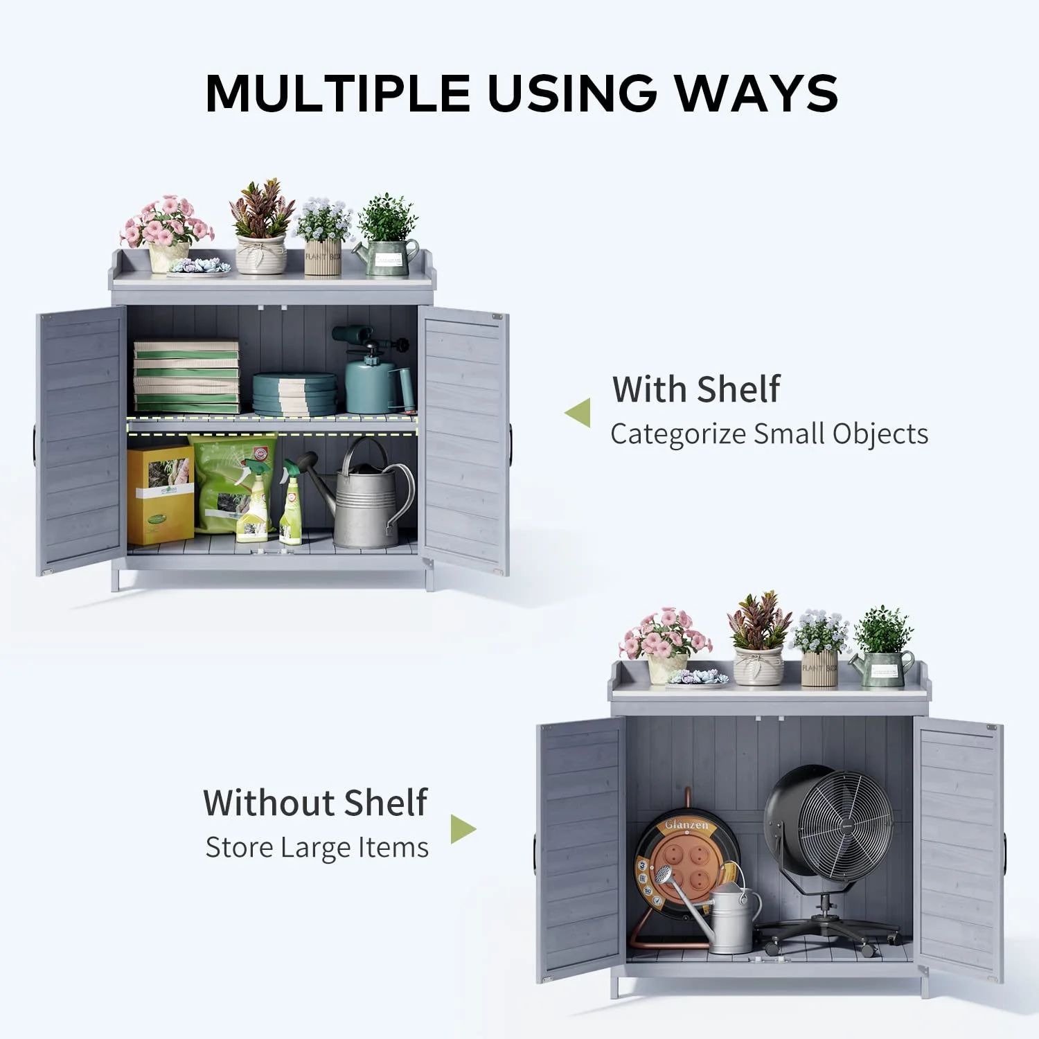 Lofka Outdoor Storage Cabinet, Outdoor Potting Bench Table with Removable Shelves for Yard, Garden, Waterproof Wood - Image 17