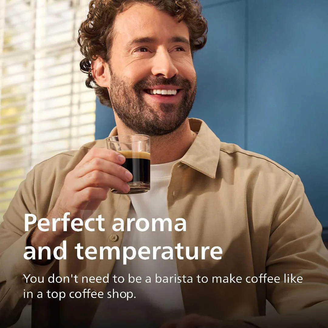 Philips Series 3300 Fully Automatic Espresso Coffee Machine - 6 Hot & Iced Drinks, LatteGo Milk System, 40% Quieter SilentBrew, Ceramic Grinder, Aquaclean Filter, Glossy Black (EP3341/50)