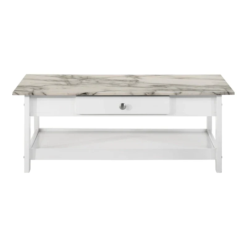 Denhour DH BASIC 4-Piece Open-Shelf Coffee Table Set with Drawer in Transitional Rubberwood
