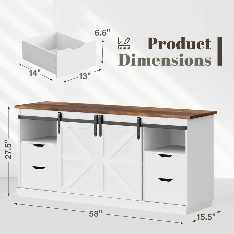 Vineego 70 inch Farmhouse TV Stand for Living Room, Entertainment Center with Sliding Barn Doors & 4 Storage Drawers, Adjustable Shelves Rustic Media Console for Bedroom,White - Image 10