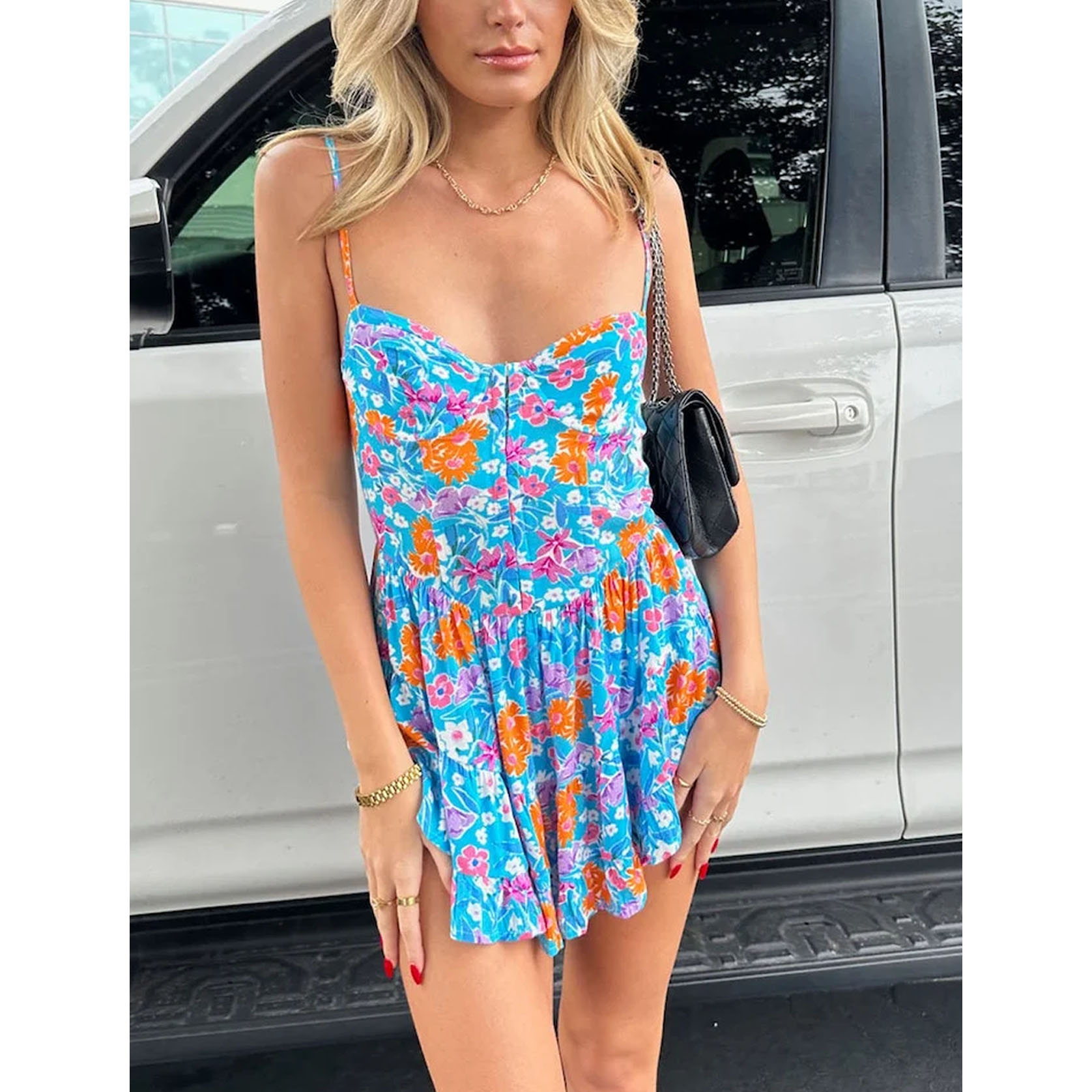 Wrapped Floral Print Mini Dress