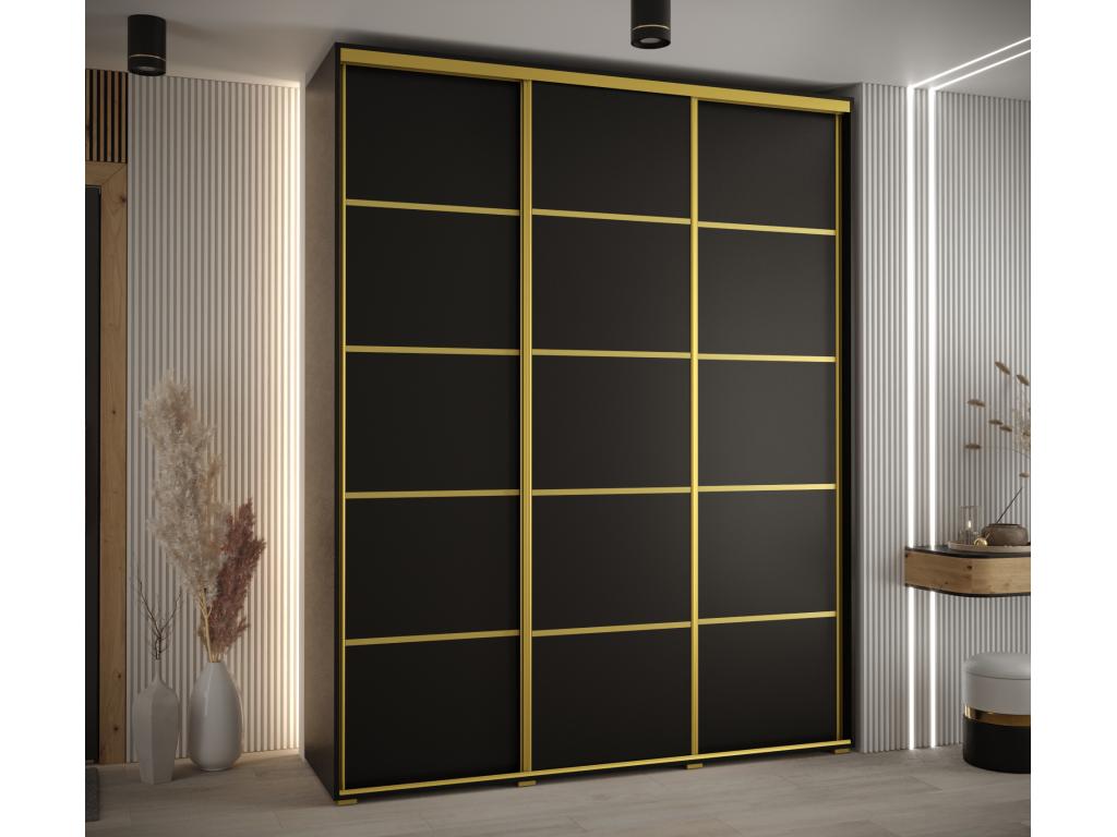 ARMARIO DAVOS 4 DE PUERTAS CORREDERAS 235,2/200/45 3 puertas (Negro/Negro/Oro)