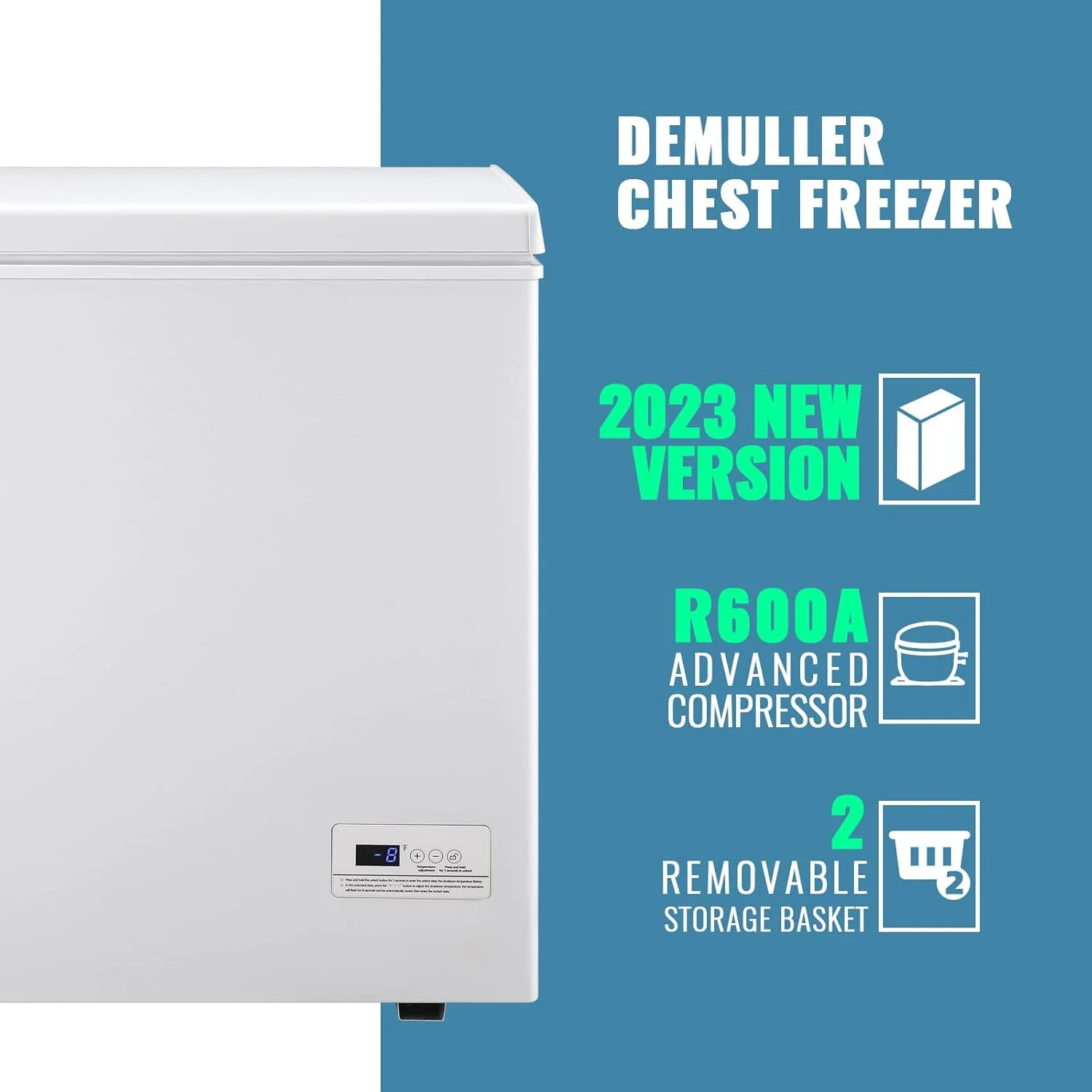 Chest Freezer 5.0Cubic Feet Deep Freezer Freestanding Freezers Removable Stainless Steel Basket