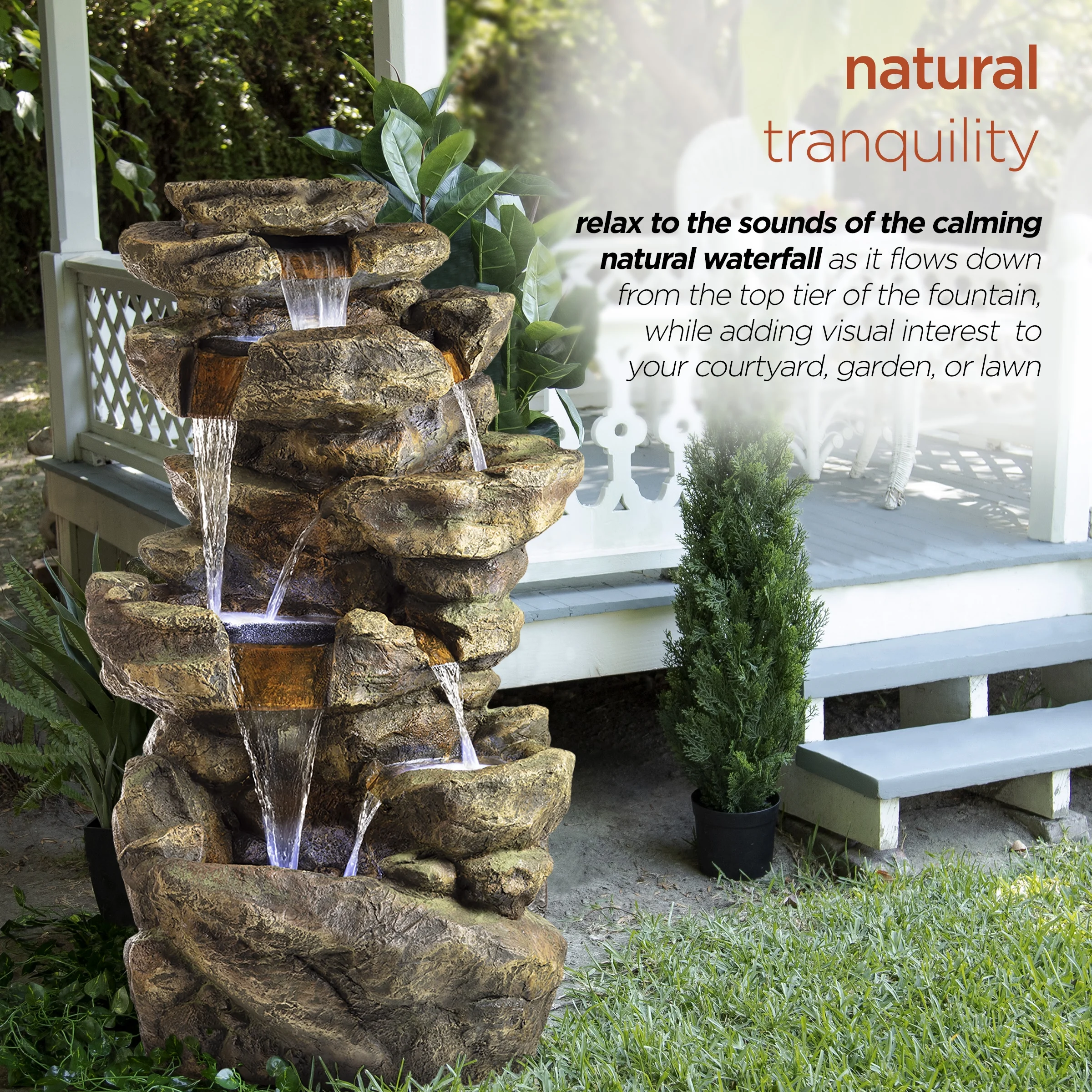 Alpine Corporation 6-Tier Amazonian Water Fountain with LED Lights - Image 9