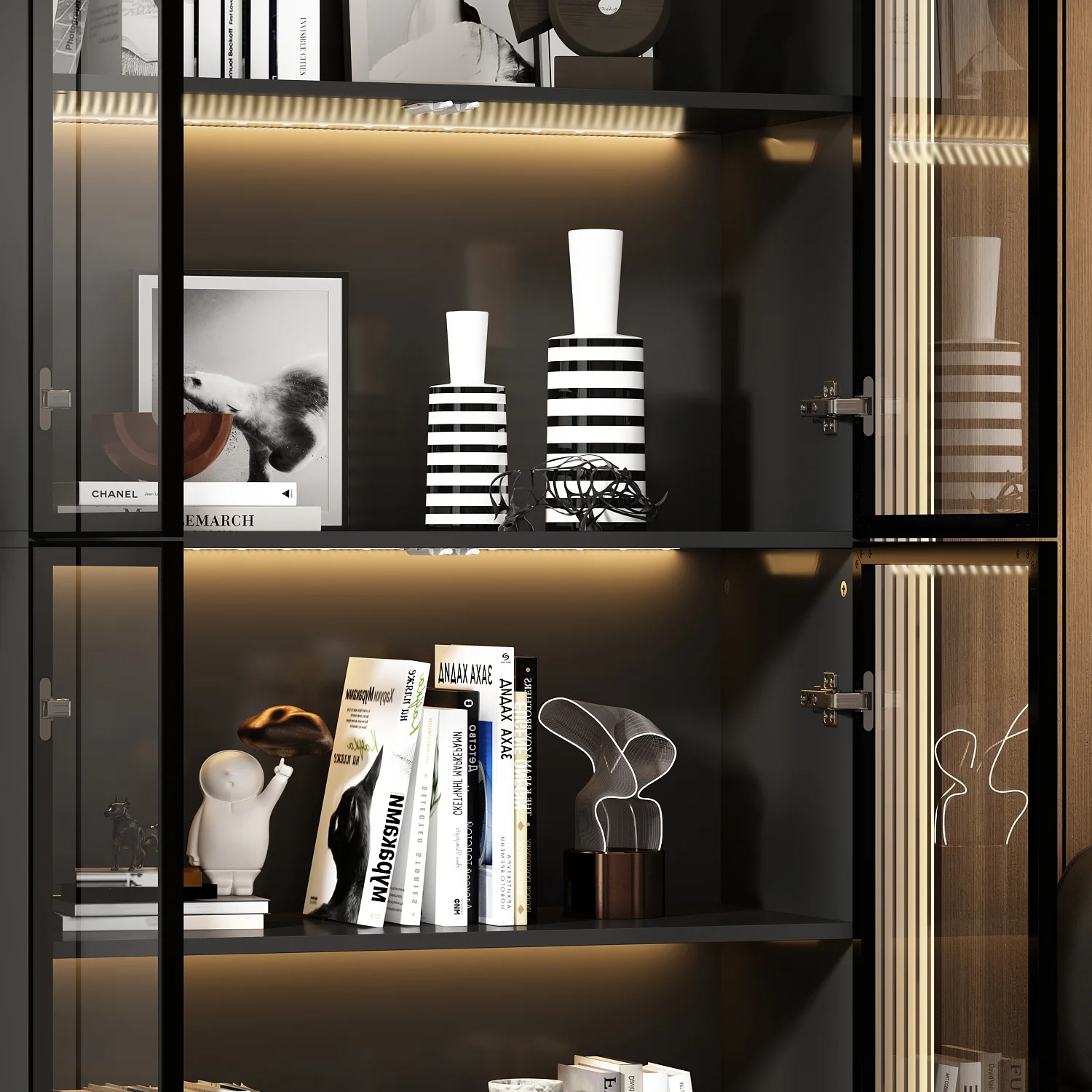 KULAGAGA Bookcases Organizer with LED Lights, Heavy Duty Display Cabinet with Glass Door for Living Room, 31.5" Wide - Image 8