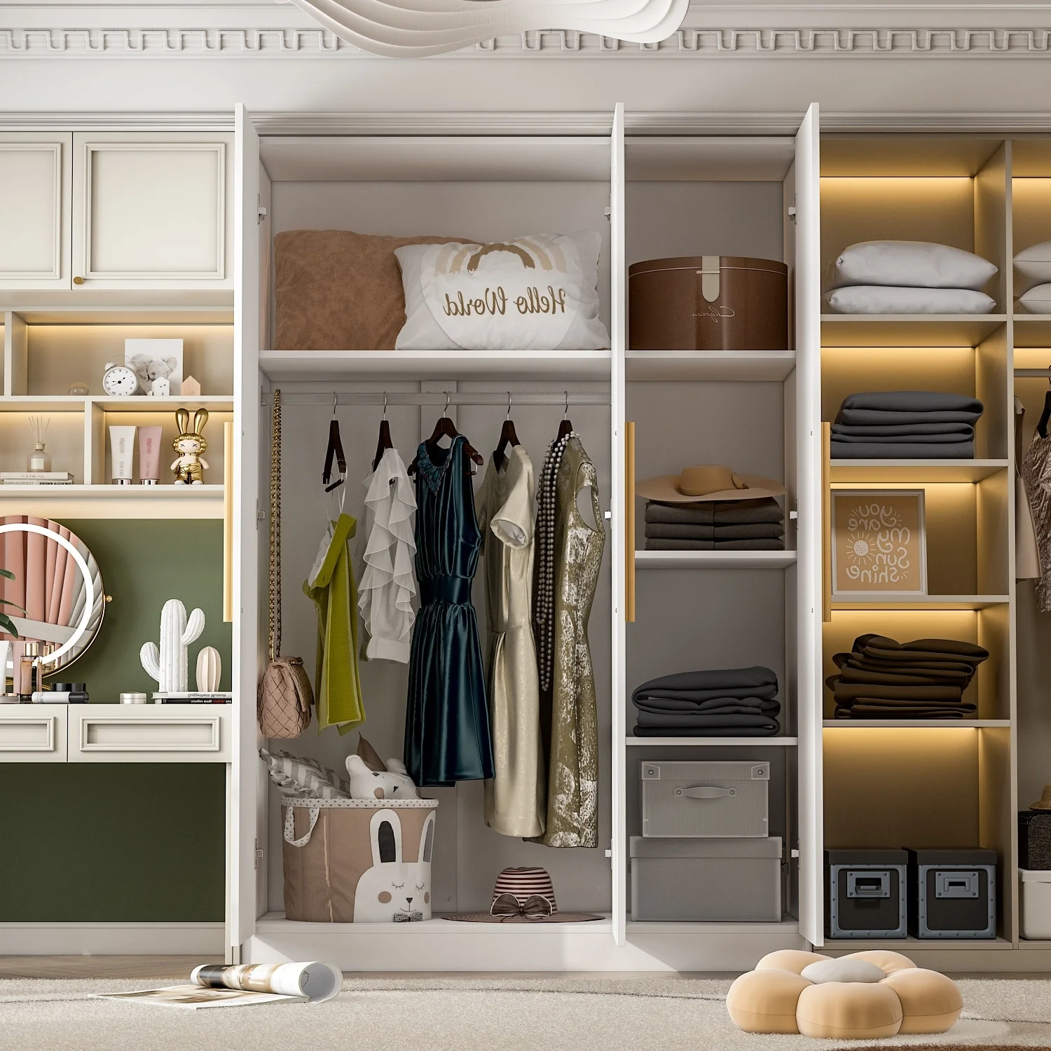 FUFU&GAGA Wardrobe Armoire Wooden Closet Cabinet 6 Storage Cube and Hanging Rod White - Image 2