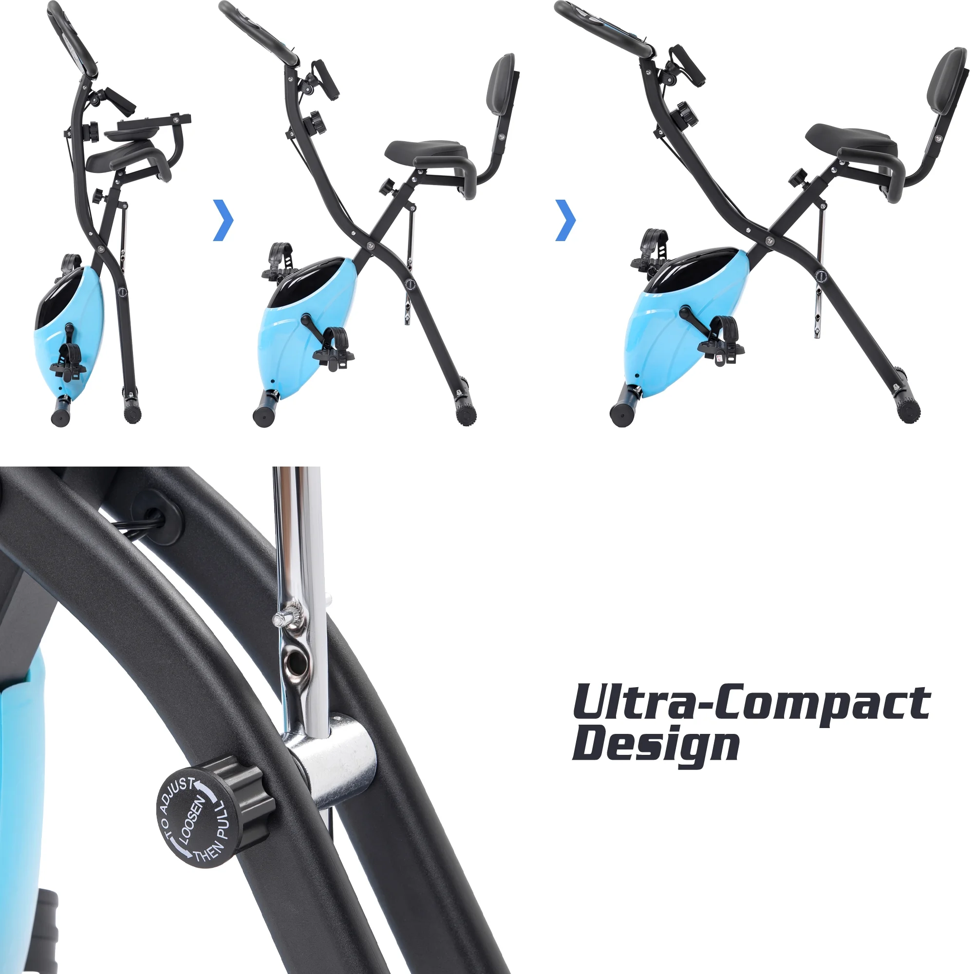 Exercise Bike Foldable Fitness Indoor Stationary Bike Magnetic Upright Recumbent Exercise Bike for Home Workout - Light Blue - Image 7
