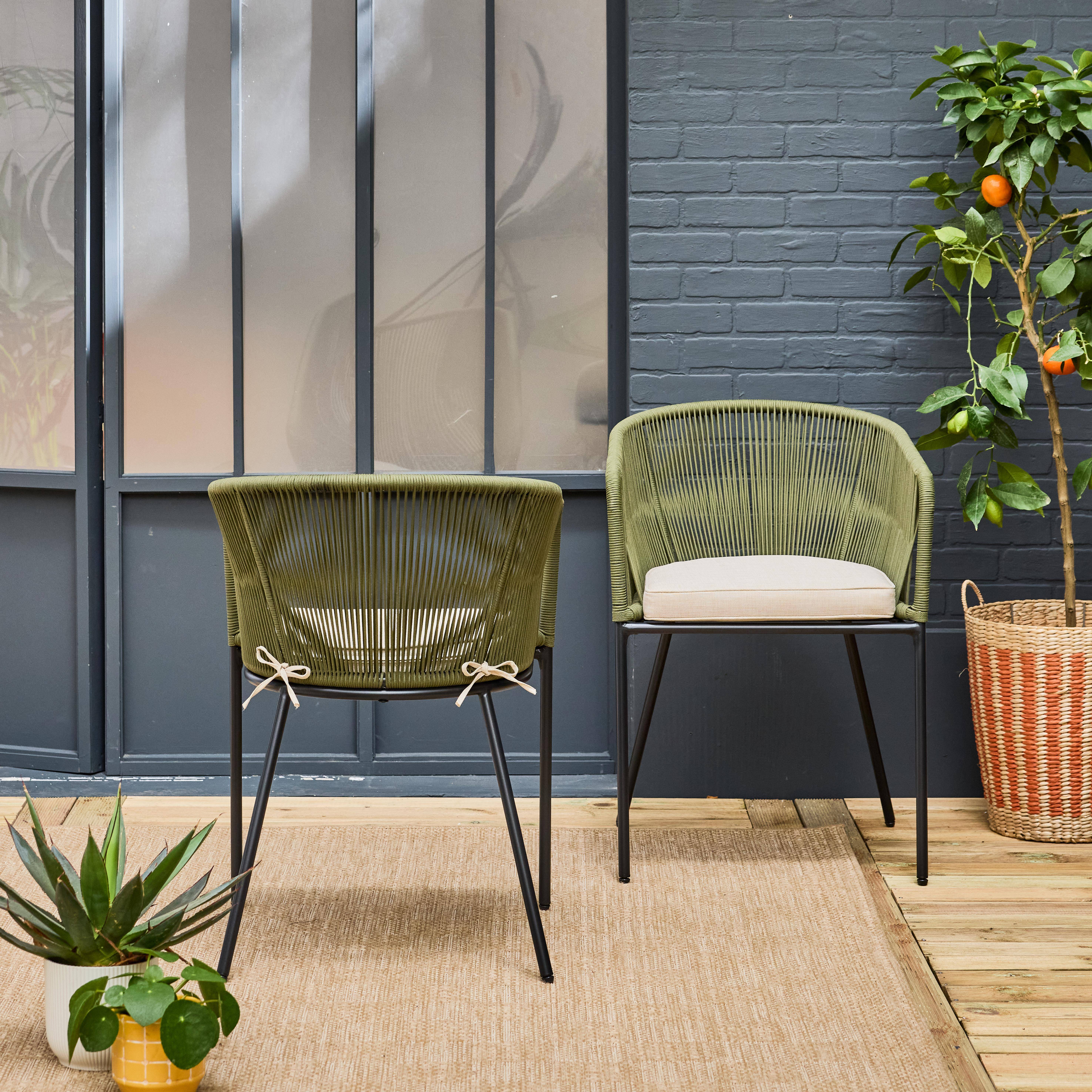 Santos - Sillón de jardín de cuerda y acero galvanizado, set de 2