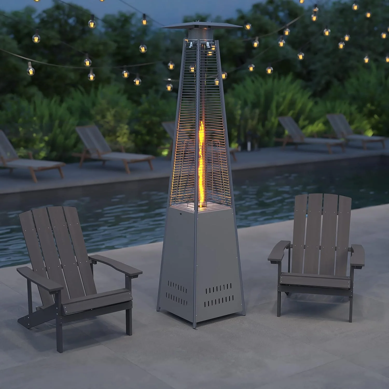 Segmart 48,000 BTU Pyramid Patio Heater, Tall Standing Outdoor Propane Heater with Wheels & Tip-Over Safety Protection, Visible Flame Glass Tube for Backyard, Garden, Commercial Use - Gray - Image 10