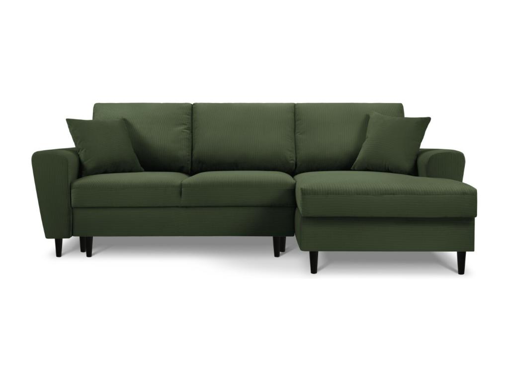 Laocacasas - Sofá cama esquinero derecho con baúl de almacenaje "Kyoto" 4 plazas de pana verde botella - 241x145x88cm