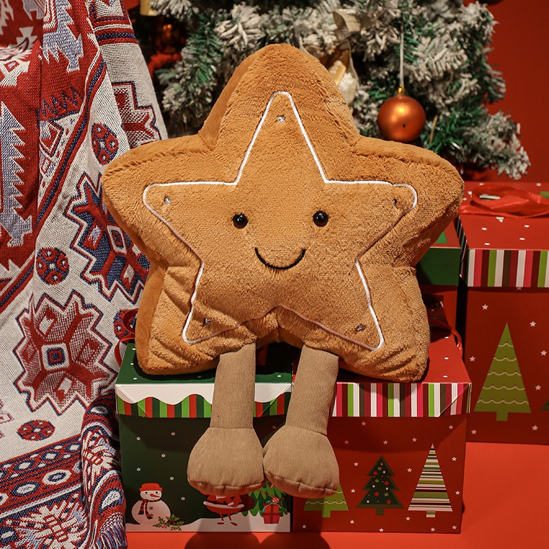 Gingerbread Man Shaped Plush Pillow Soft Fluffy Sherpa Cartoon Christmas Decor Plush Toy for Home Decor Holiday Gift