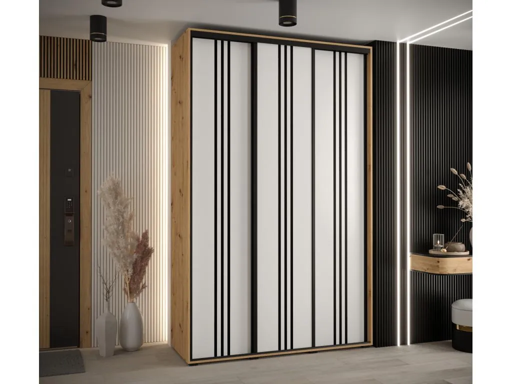 ARMARIO Francomuebleses 6 DE PUERTAS CORREDERAS 235.2/150/60 3 puertas (Artisan/Blanco/Negro)