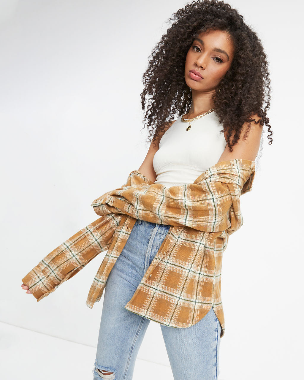 Falls Gold Rush Plaid Button Down Top - Se7enfashion