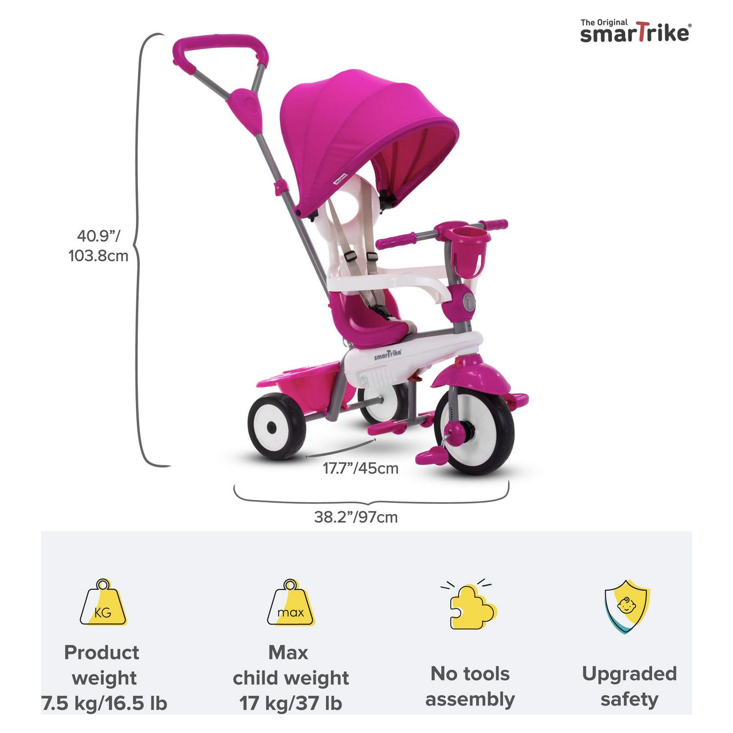 smarTrike Breeze Plus. 4-in-1 Toddler Tricycle 15M+ - Pink - Image 3