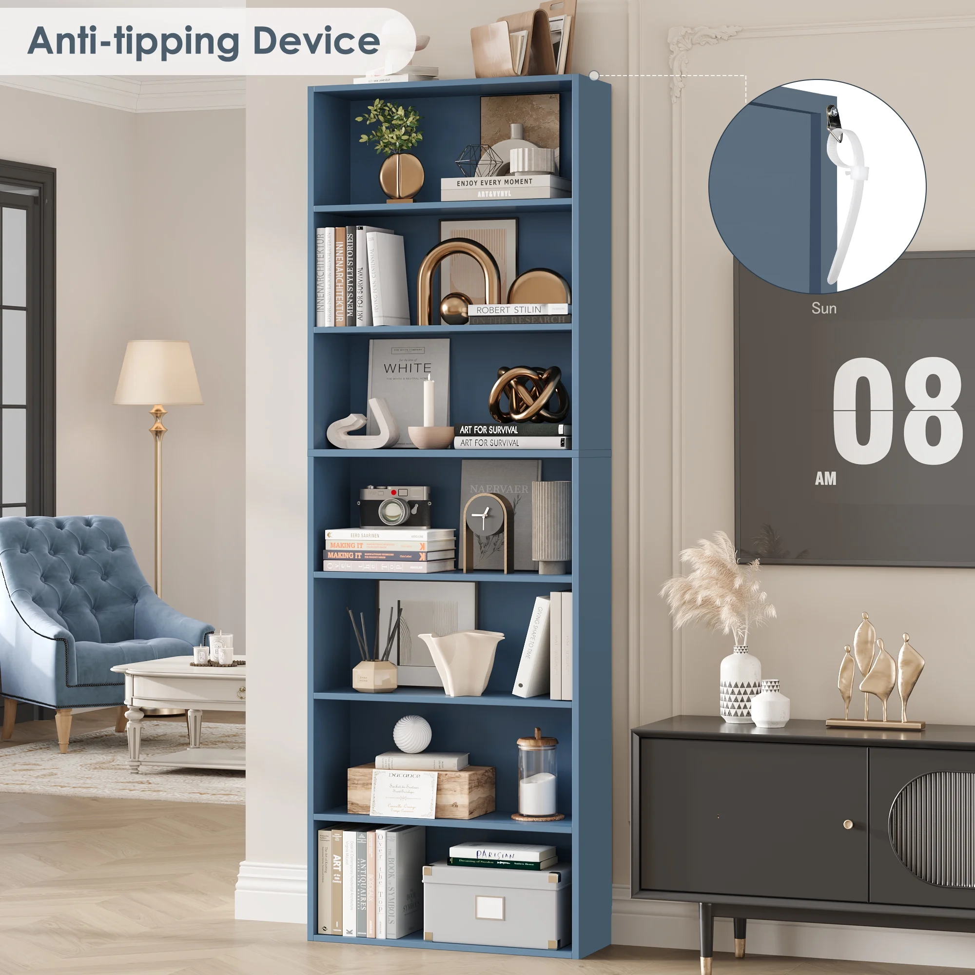 Homfa 82" Tall Bookcases, Freestanding Display Storage Shelves, 7-Tier Open Bookshelf for Home Office Living Room Bedroom, White - Image 32
