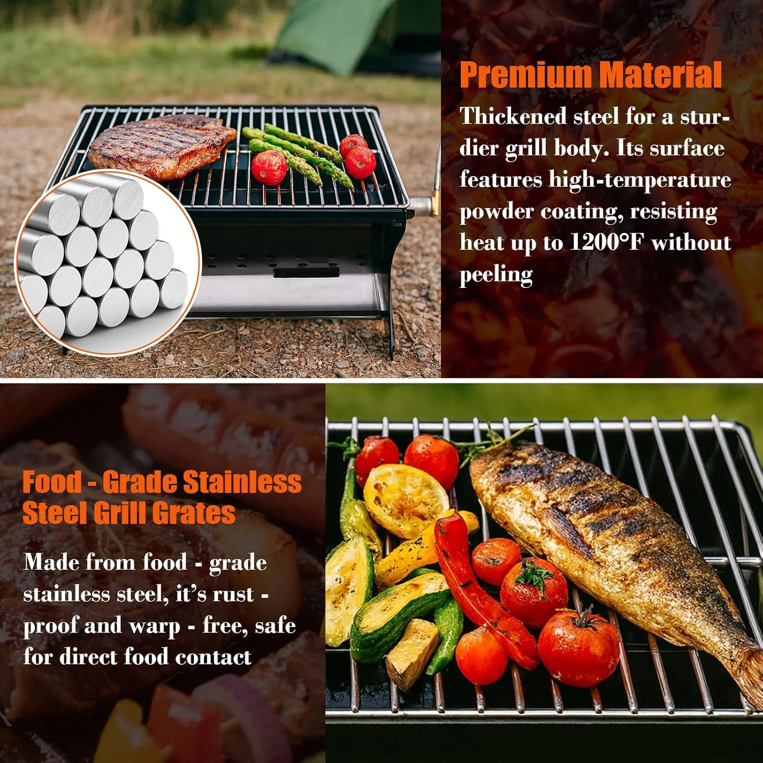 Portable Gas/Charcoal Grill -C Foldable BBQ & Fire Pit for Outdoor Cooking, Camping, Tailgating, & Backyard - Image 4
