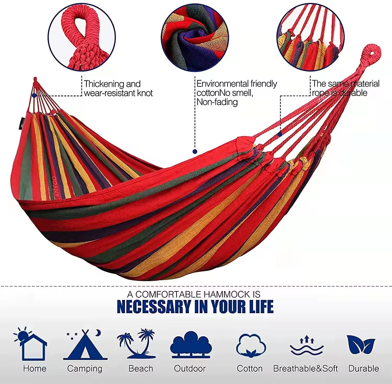 Double Size Quick Setup Camping Hammock, 2-Person Portable Outdoor Hammock with Comfortable Fabric, Great for Garden & Camping