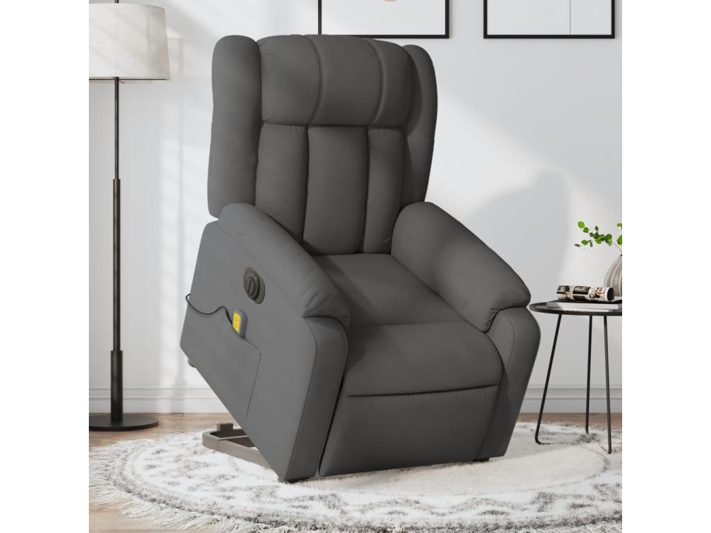 Sillón de masaje eléctrico reclinable elevable tela gris oscuro