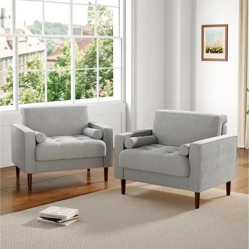 Set of 2 Modern Wide Armchairs in Corduroy - Accent Chairs