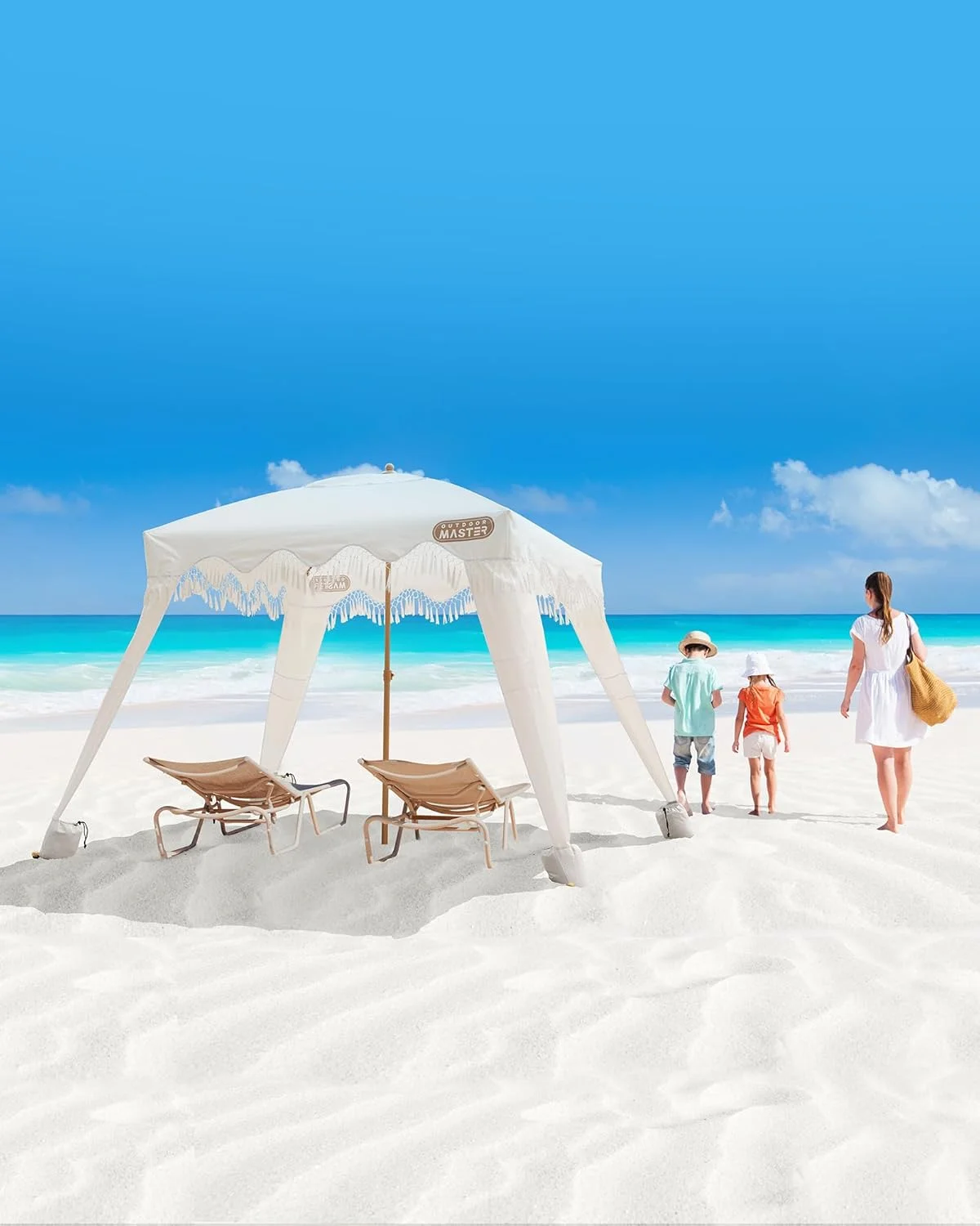 OutdoorMaster Beach Cabana with Fringe, Portable 6' x 6' Beach Canopy, Easy Set Up Beach Shelter, Included Side Wall, UPF 50+ UV Protection Sun Umbrella - for Kids, Family & Friends - Image 17