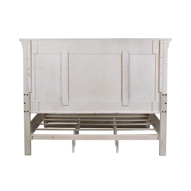 Farmhouse Panel Bed with Wooden Frame and Slat Support