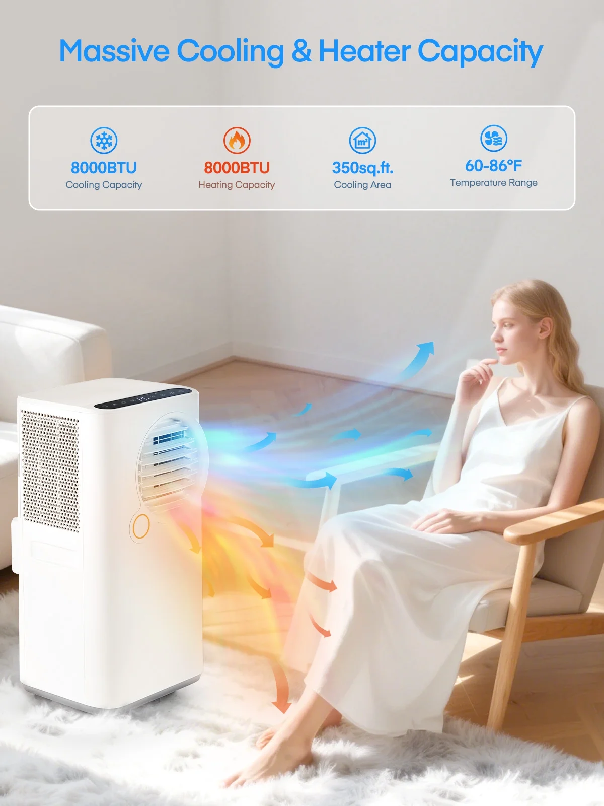 FOHERE 12000 BTU Portable Air Conditioner for Room Cooling and Heating, Covers up to 550 Sq. Ft, 4 IN 1 All Season AC Portable Air Conditioner with Remote Control and Window Kit, White - Image 16