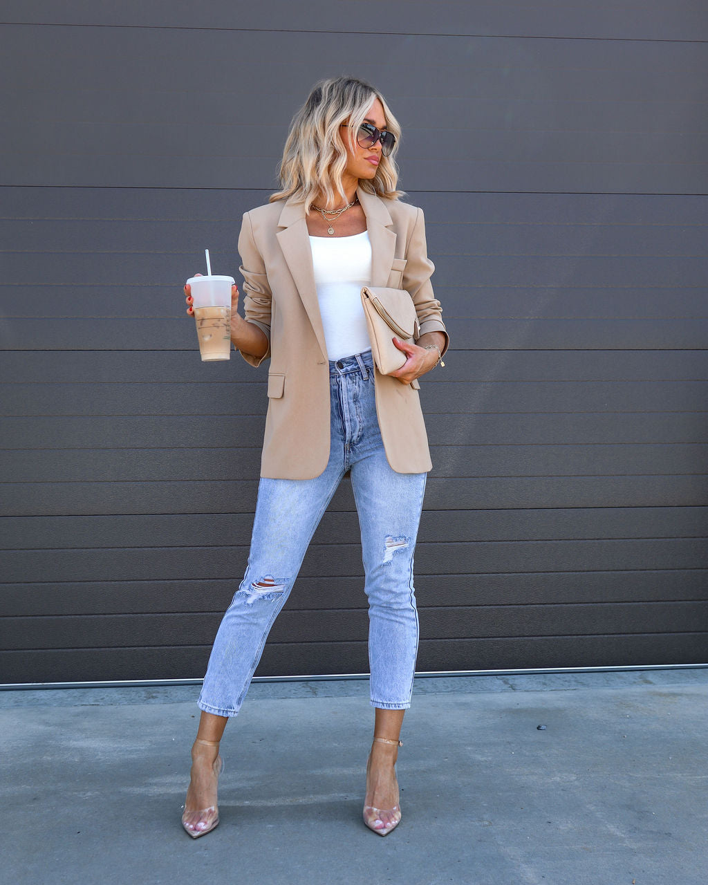 Bevie Pocketed Blazer - Taupe - Se7enfashion