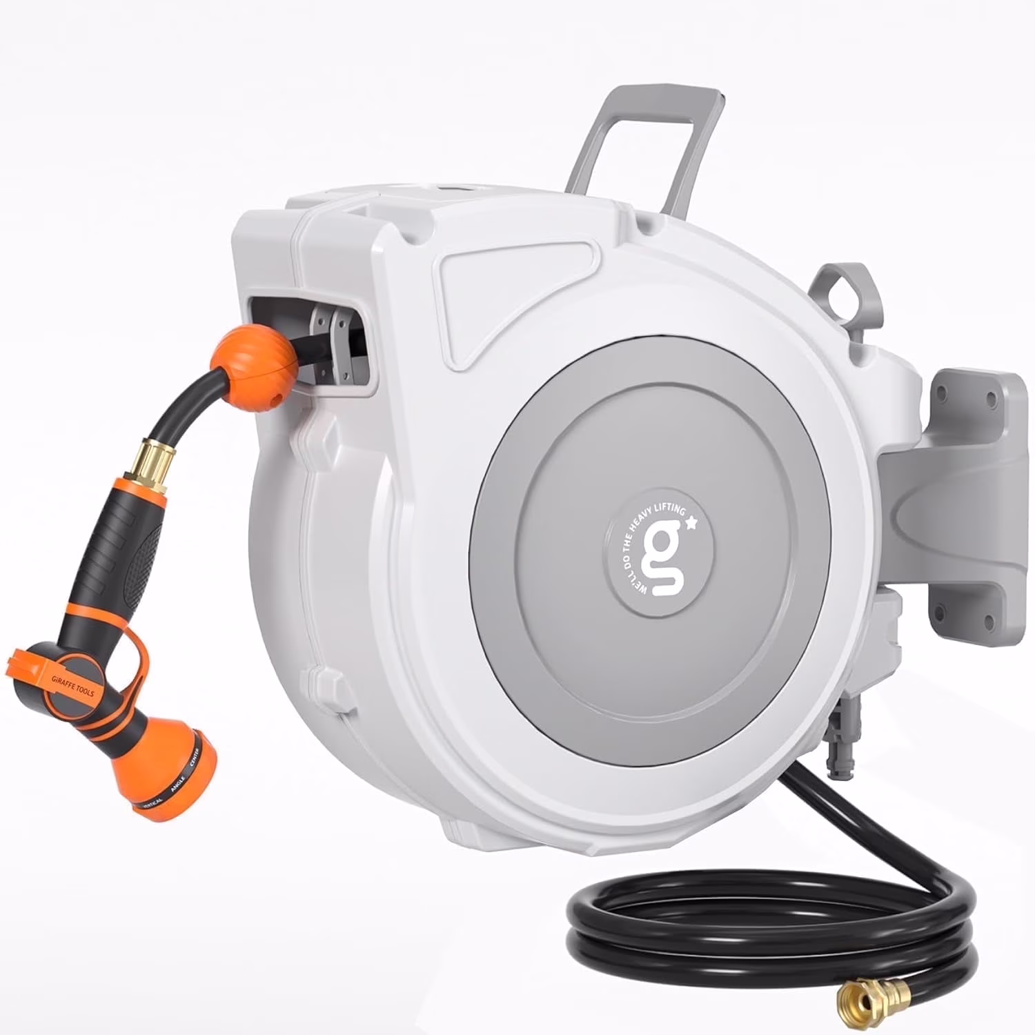 Giraffe Tools Retractable Garden Hose Reel with 1/2in-100ft Water Hose, Plastic Bracket, Wall Mounted, Dark Grey - Image 11