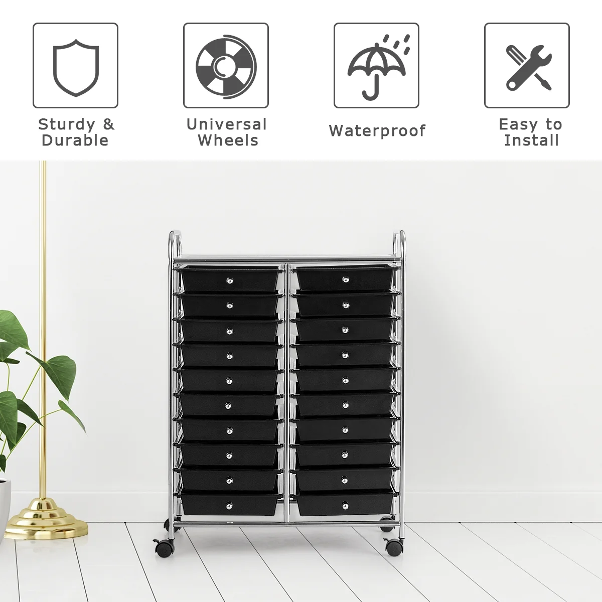 Costway 20 Drawer Rolling Storage Cart Tools Scrapbook Paper Office School Organizer Yellow - Image 87