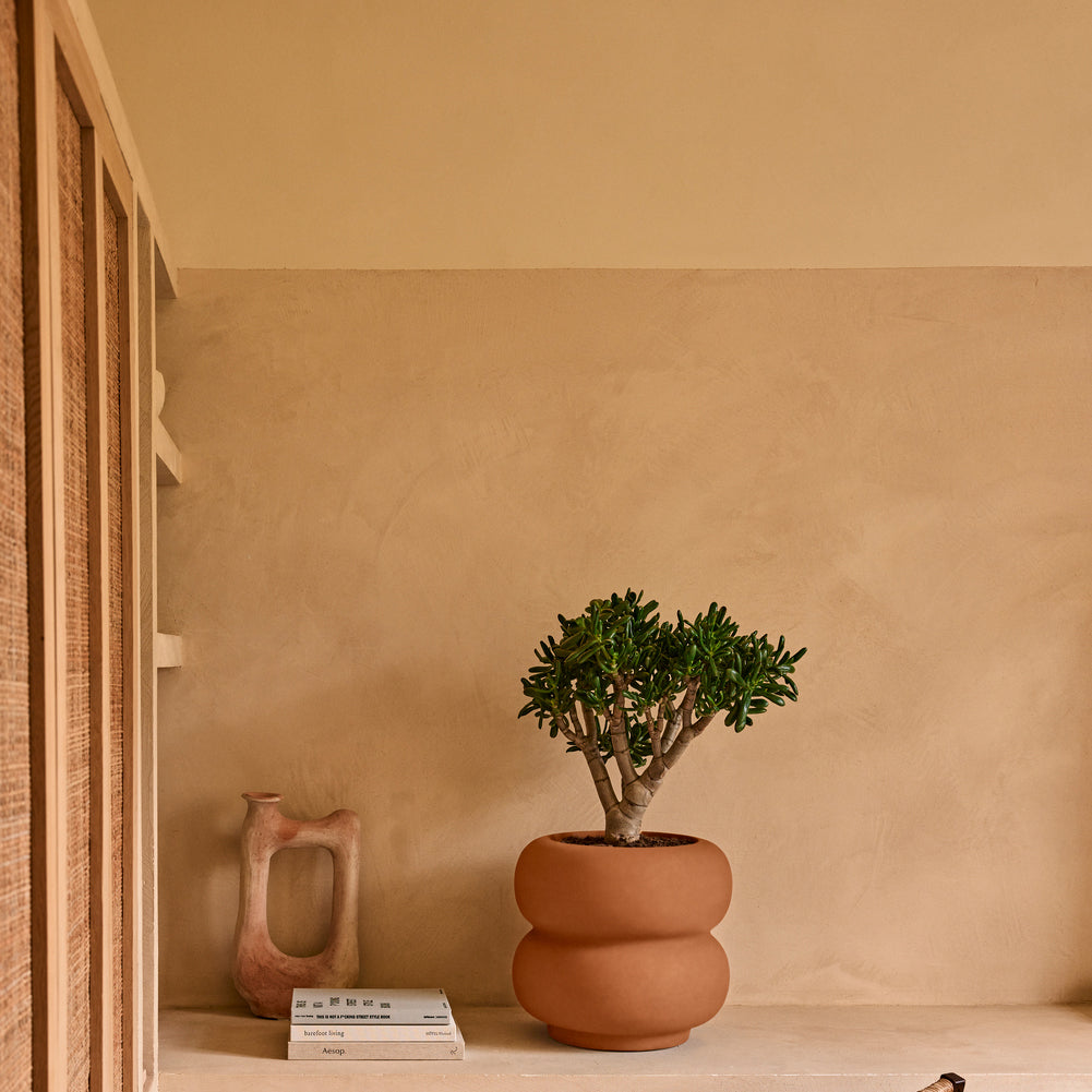 Elho Amber Roll Low 43 - Karamel - Ø 43 x H 40 cm - Binnen en Buiten -