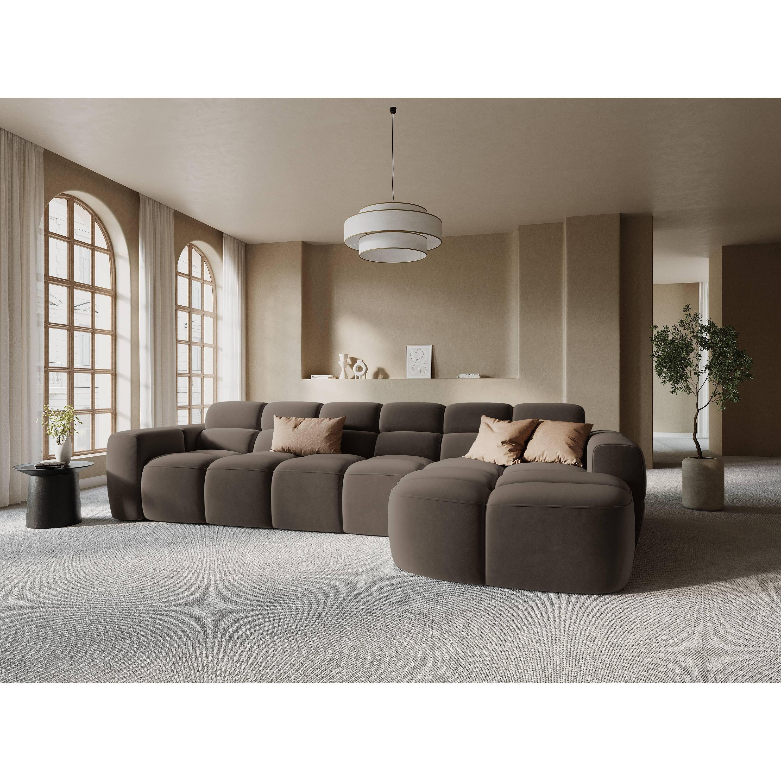 Micadoni Lisa Hoekbank met Chaise Longue Rechts - Velvet - Lichtbruin