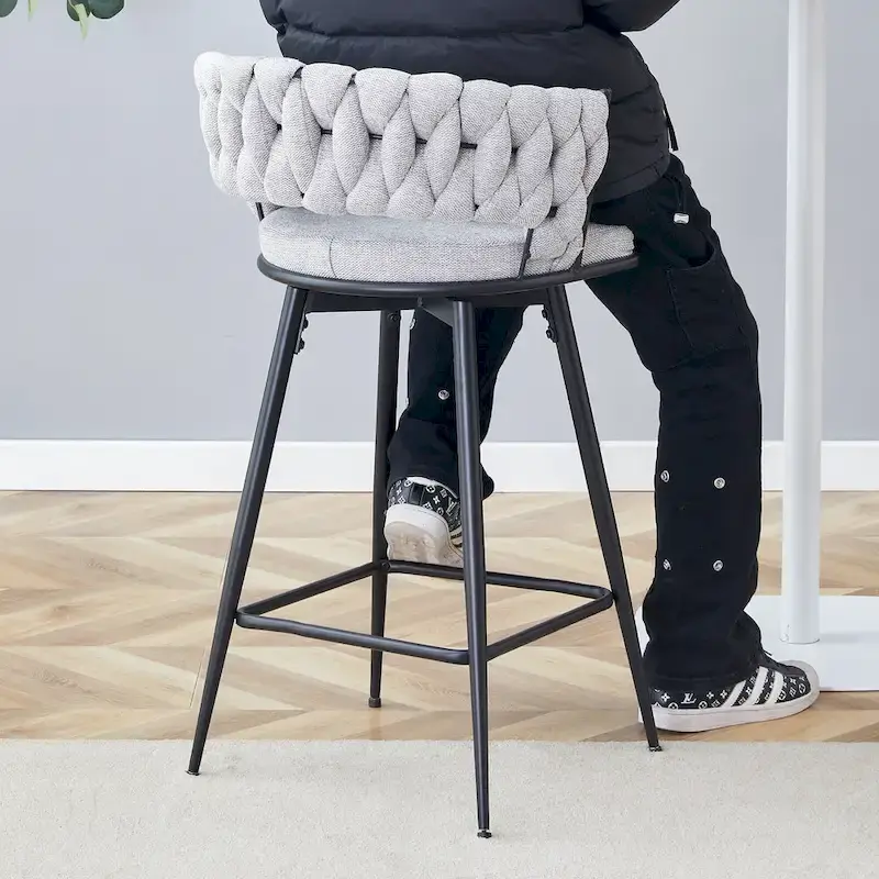 Pair of Swivel Bar Stools with Comfortable Linen Cushions - Counter Height Seating for Kitchen Islands, Dining Areas, or Pubs