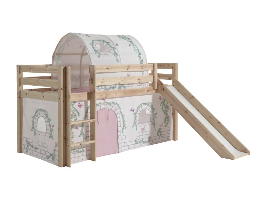 Cama tobogán 90x200 cm con tienda y túnel contra pino macizo claro Pino