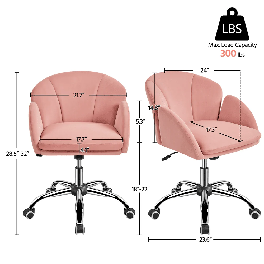 Yaheetech Modern Vanity Chair Swivel Rolling Chair with Armrests, Pink - Image 7