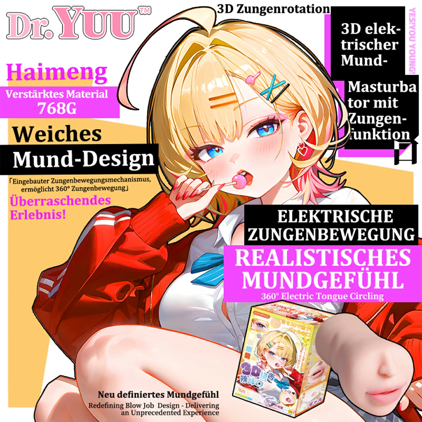 Dr.YUU Elektrischer Zungen-Masturbator 360° mit Noppen- & Rachenstruktur | Versand aus Asien – Lieferzeit ca. 10-18 Werktage - DR.YUU™