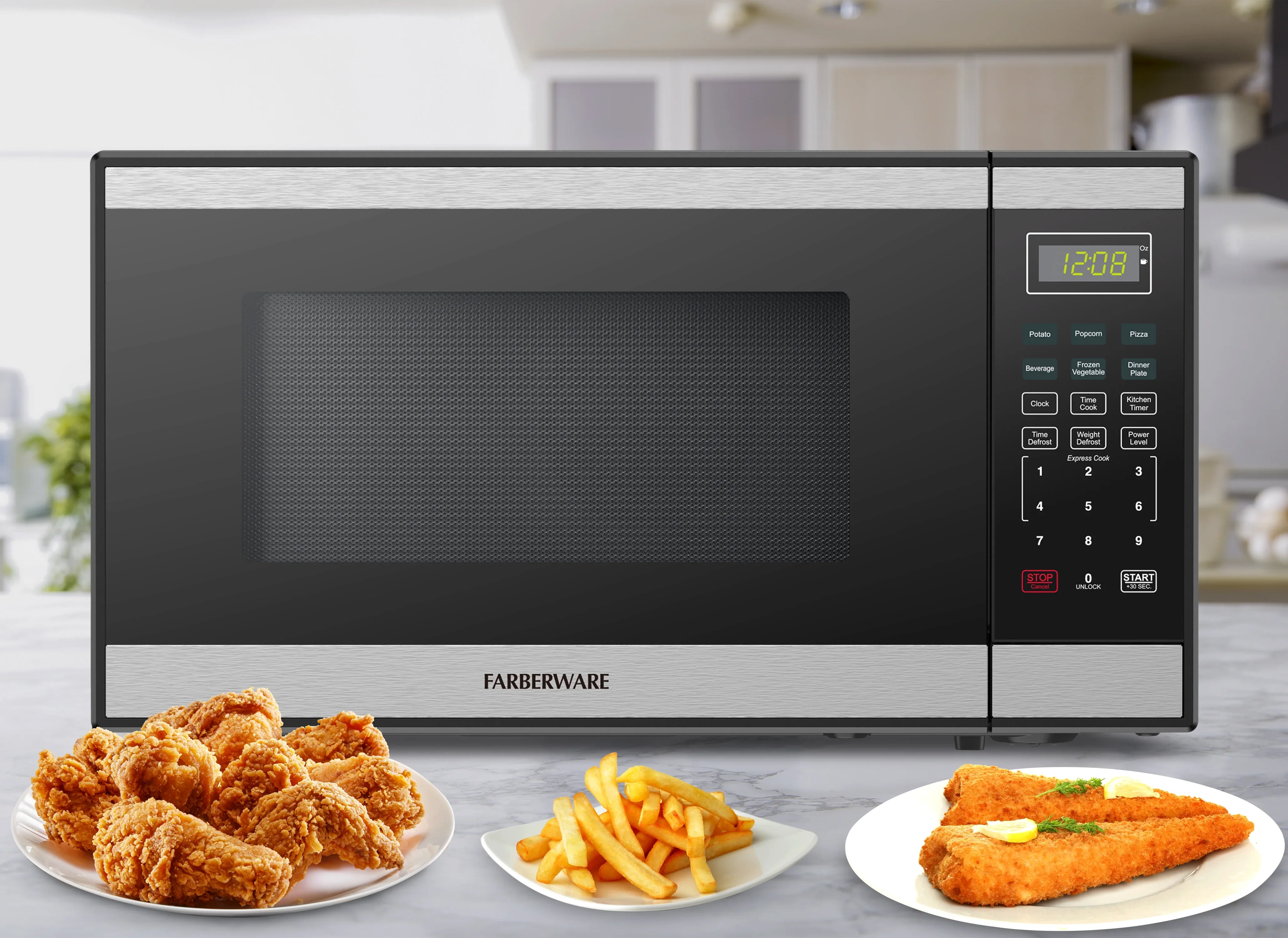 Farberware FMGZ09BKA 0.9 Cu. Ft. Microwave Oven, 900W, Digital Control, LED Display, 6 Cooking Presets, Black