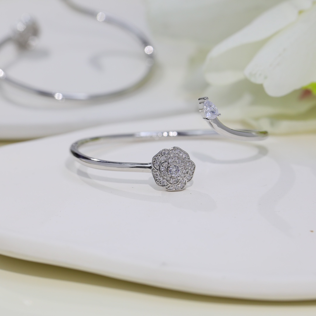 Dainty Chanel Camellia Cuff Bangle Bracelet - Original Replica Club