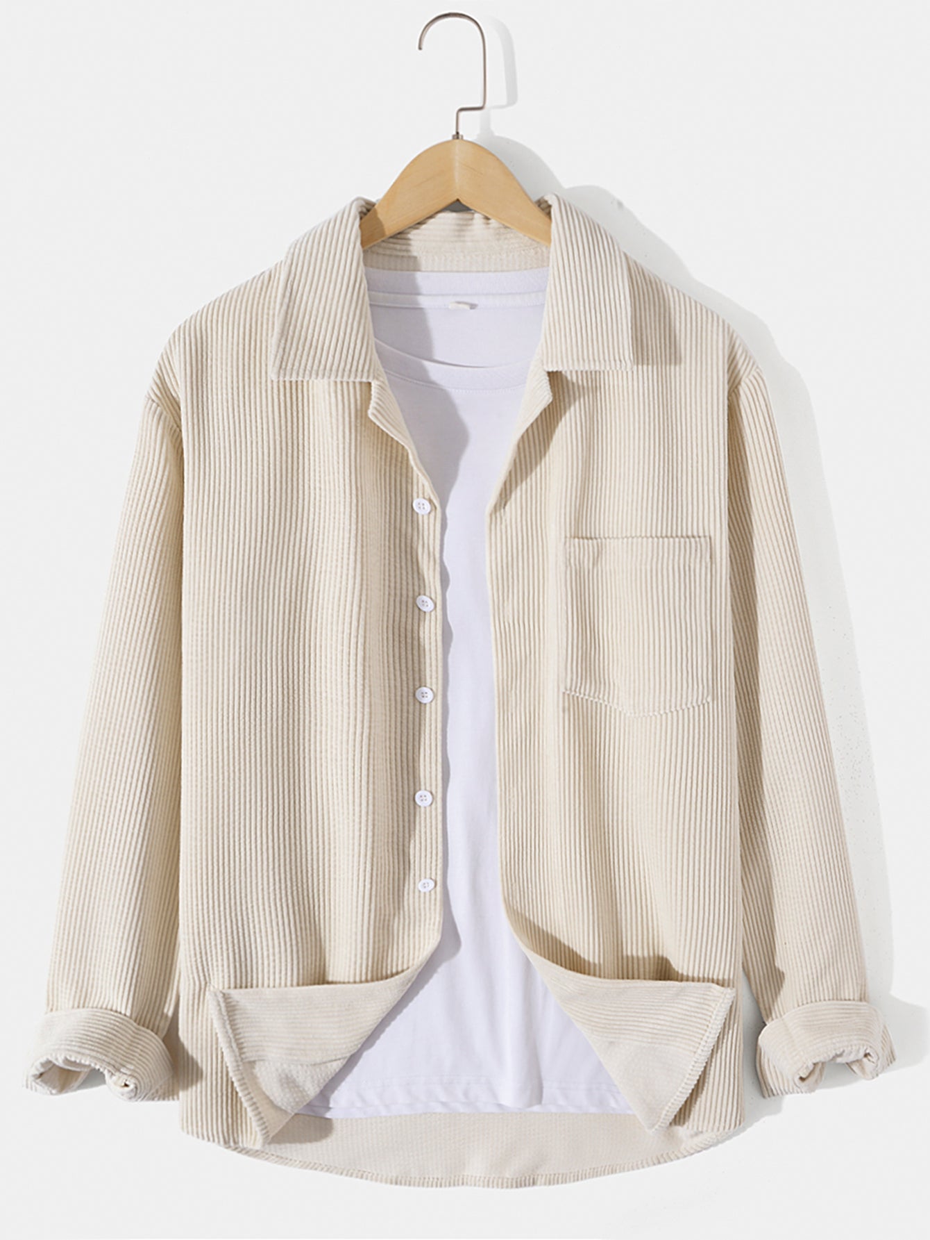 Long Sleeved Corduroy Revere Collar Shirt