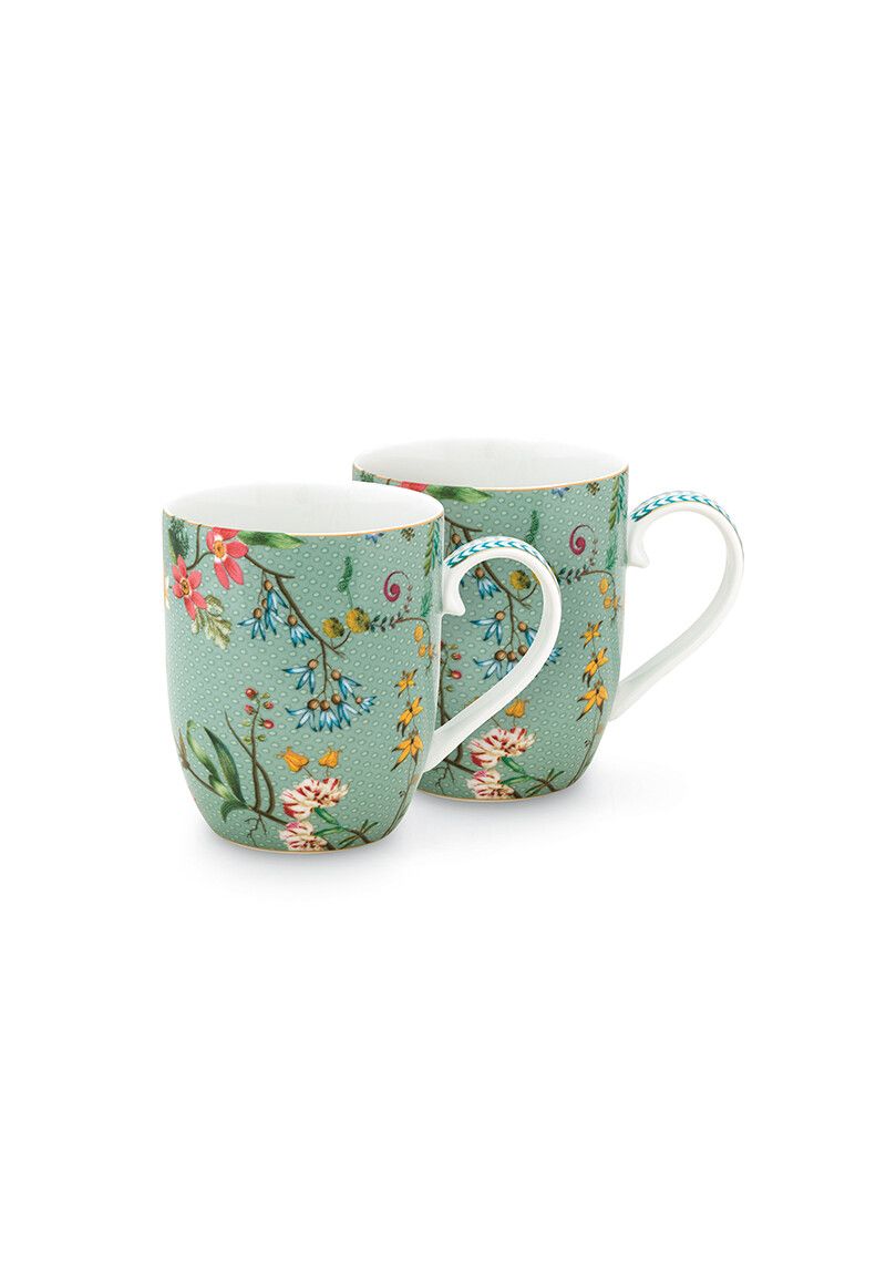 Set/2 Mugs Small Jolie Flowers Blue