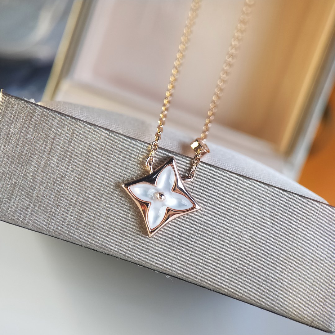 Louis Vuitton Rose Gold White Mother of Pearl Blossom Earrings Necklace - Original Replica Club