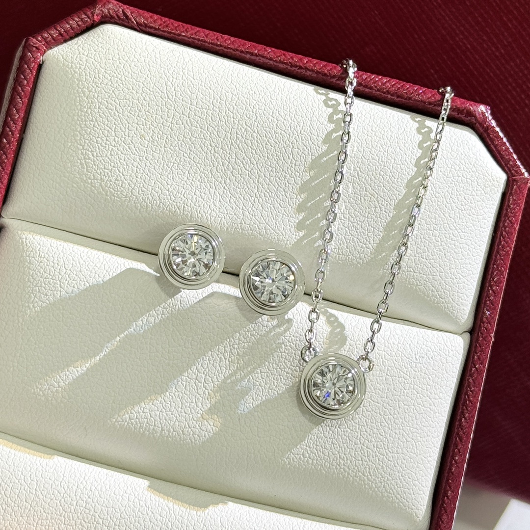 Cartier Minimalistic Single Diamond Necklace Earring Studs - Original Replica Club