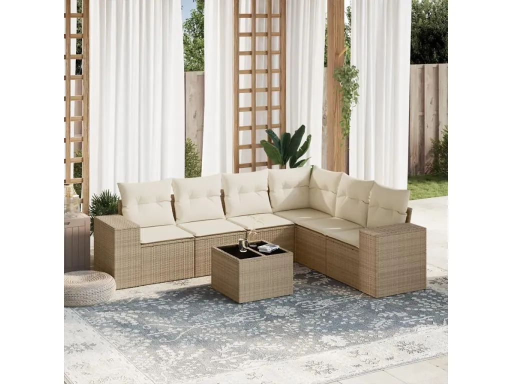Set sofás de jardín 7 piezas y cojines ratán sintético beige 94146ACFO
