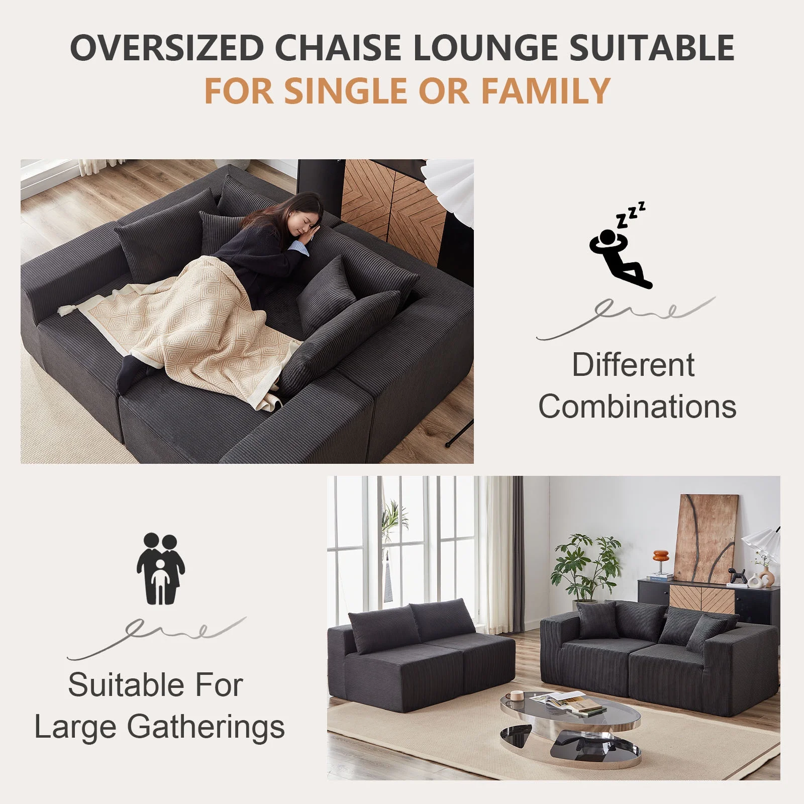 104-Inch Corduroy Modular L Shaped Sectional Sofa,Luxury Floor Couch Set,Upholstered Indoor Furniture,Foam-Filled Compressed Sofa for Living Room,Bedroom,4 PC Free Combination ? - Image 13