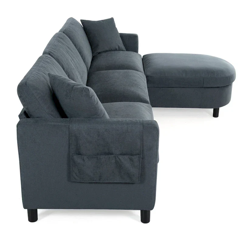 107.87" Sectional Sofa with Removable Seat and Back Cushions, Includes 1 Ottoman