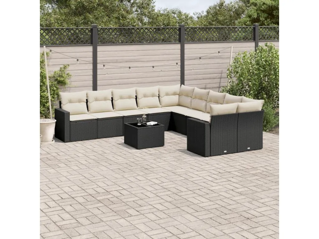 Set de sofás de jardín 11 pzas y cojines ratán sintético negro krpn65318
