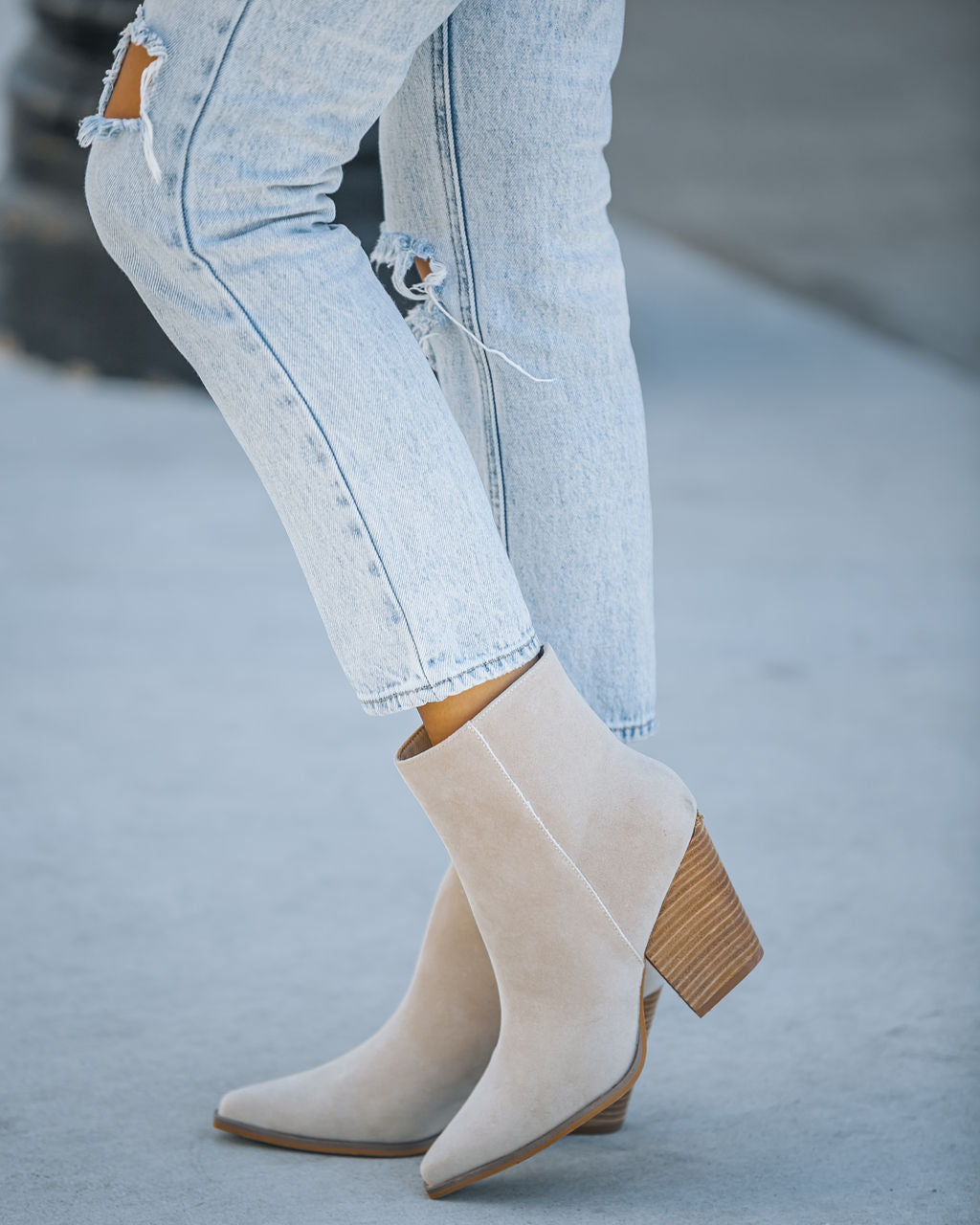 Rowyn Faux Suede Heeled Bootie - Beige - Se7enfashion