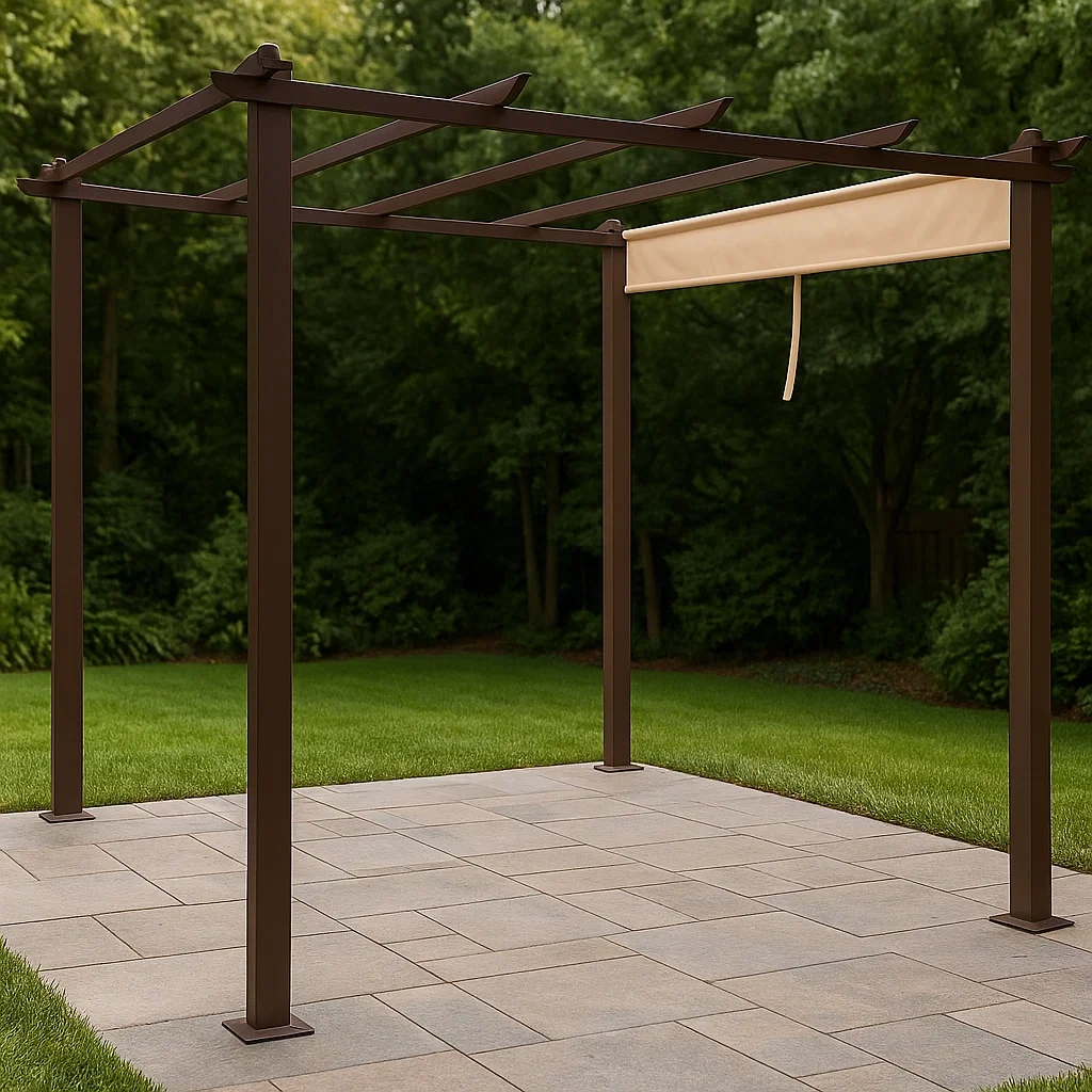 Pérgola autoportante con toldo retráctil,3x3 m,marrón y beige - mdPYFbd234wT