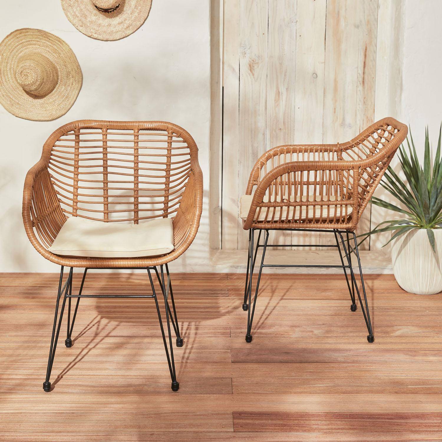Wondama - Sillón de resina de bambú y efecto metálico, set de 2