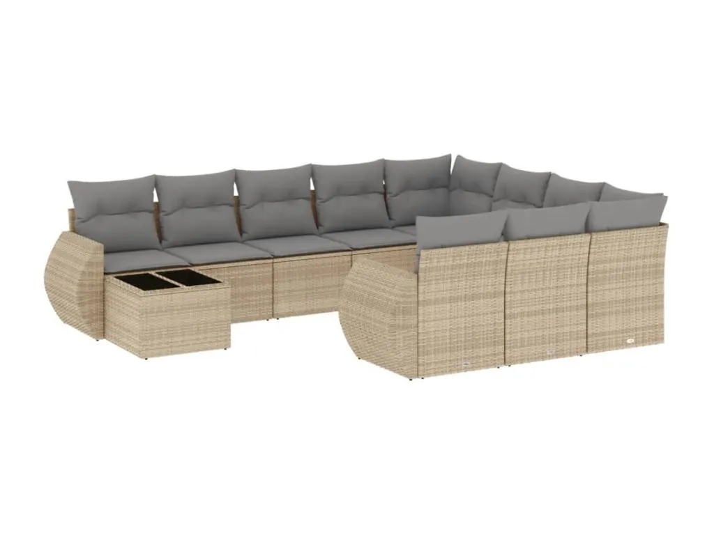 Set de once sofás de jardín Lluesmahome con cojines de ratán sintético beige  JK9527171
