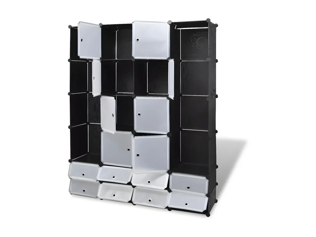 Armario modular 18 compartimentos negro y blanco 37x146x180.5cm EETZ12010